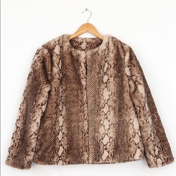 Lulu’s Beige Snake Print Faux Fur Coat - Picture 8 of 8